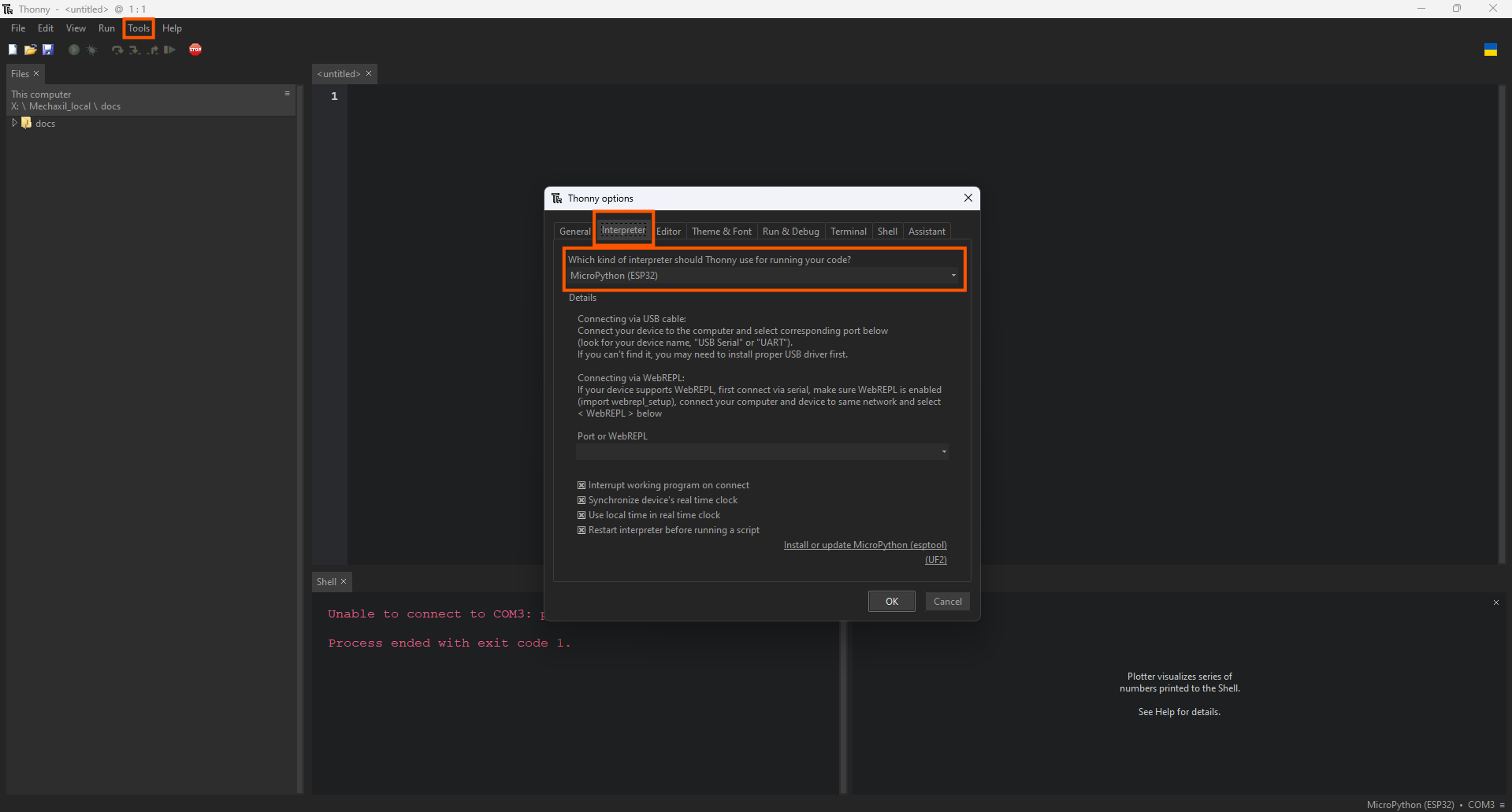 Installing  firmware in Thonny
